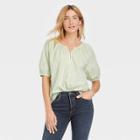 Women's Puff Short Sleeve Button-front Blouse - Universal Thread Green Floral