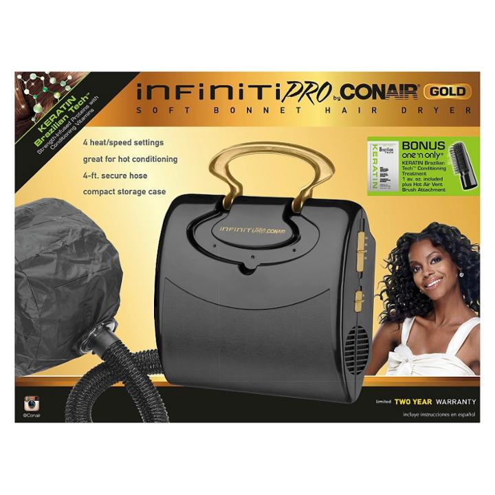 Infinitipro Gold By Conair Soft Bonnet Professional Hair Dryer, Black