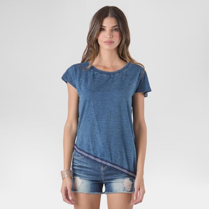 S&p By Standards & Practices Women's Cotton Indigo Knit Asymmetrical Top - Dark Blue