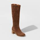 Women's Marlee Wide Calf Leopard Print Knee High Heeled Fashion Boots - Universal Thread Brown