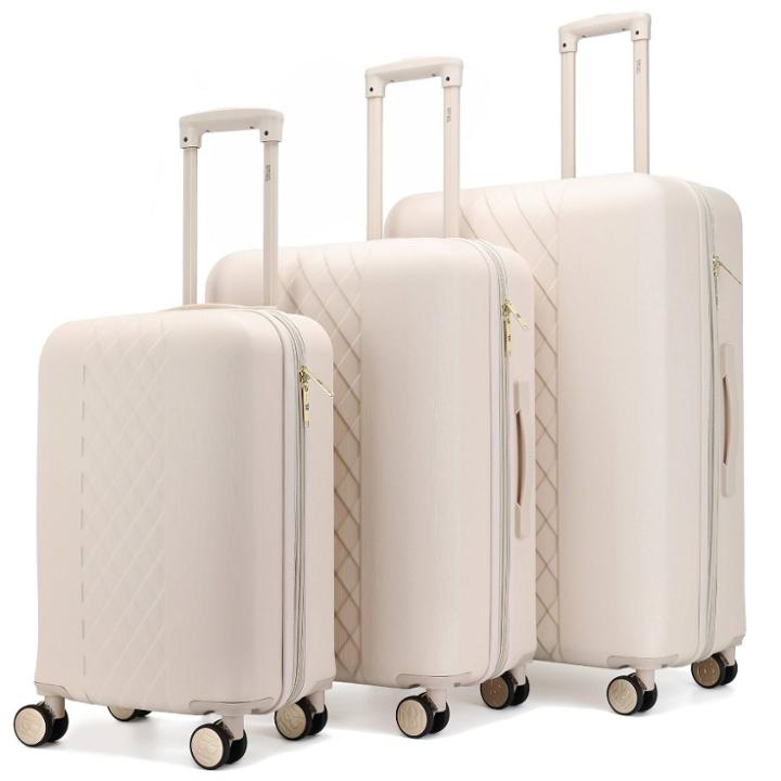 Badgley Mischka Diamond Expandable Hardside Checked 3pc Luggage Set - Champagne, Beige