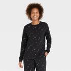 Women's Star Print Beautifully Soft Fleece Lounge Sweatshirt - Stars Above Black