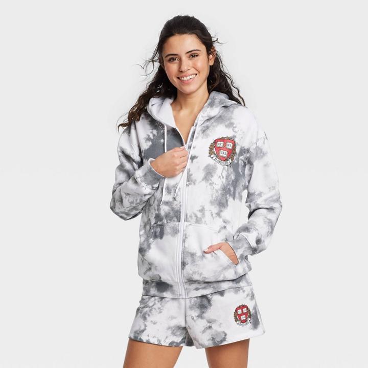 Women's Harvard Athletic Zip-up Hooded Graphic Sweatshirt - Gray