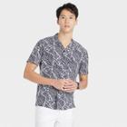 Men's Leaf Print Standard Fit Camp Collar Short Sleeve Button-down Shirt - Goodfellow & Co Navy