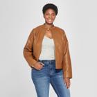 Women's Plus Size Scuba Moto Jacket - Ava & Viv Brown