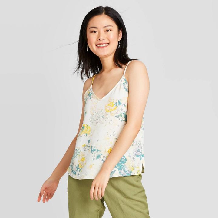 Women's Printed Woven Cami - A New Day Cream Xs, Women's, White