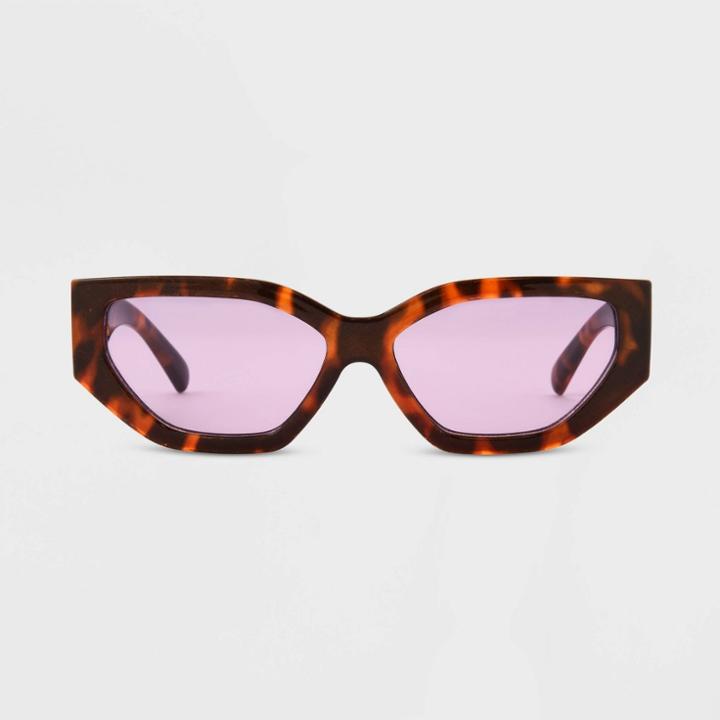 Women's Tortoise Print Shiny Plastic Rectangle Sunglasses - Universal Thread Dark Brown