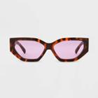 Women's Tortoise Print Shiny Plastic Rectangle Sunglasses - Universal Thread Dark Brown