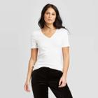 Women's Short Sleeve V-neck Fitted T-shirt - A New Day White S, Women's,
