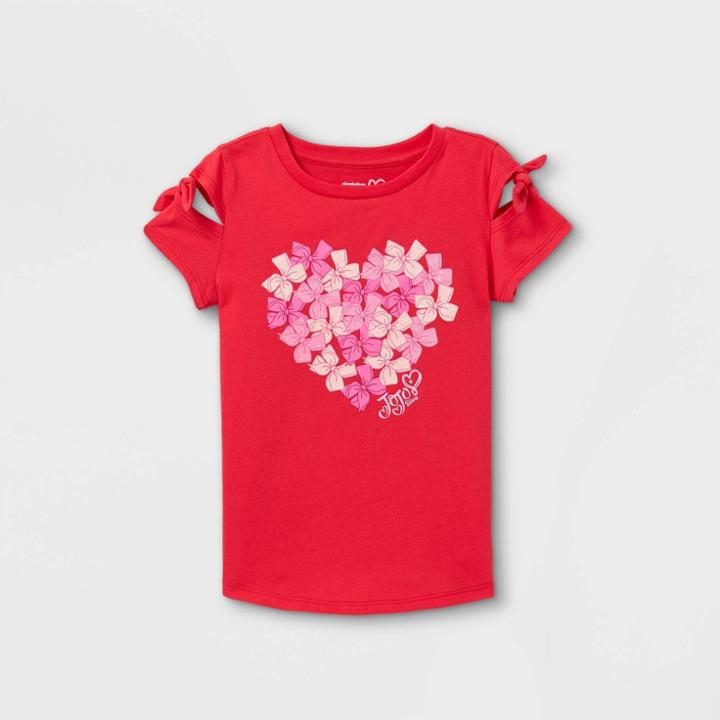 Nickelodeon Girls' Jojo Siwa Heart Tie Short Sleeve Graphic T-shirt - Red