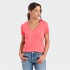 Women's Short Sleeve V-neck T-shirt - Universal Thread Bright Coral Xs, Bright Pink