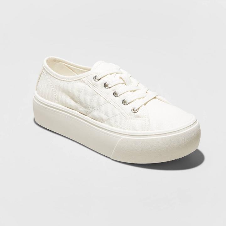 Women's Taryn Canvas Leopard Print Platform Sneakers - A New Day White
