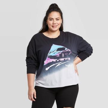 Women's Corvette Plus Size Long Sleeve Cropped T-shirt (juniors') - Pink 1x, Women's, Size: