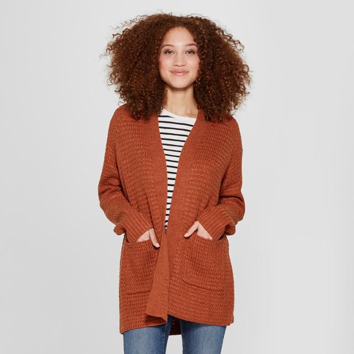 Women's Textured Open Layering Cardigan Sweater - A New Day Rust (red)