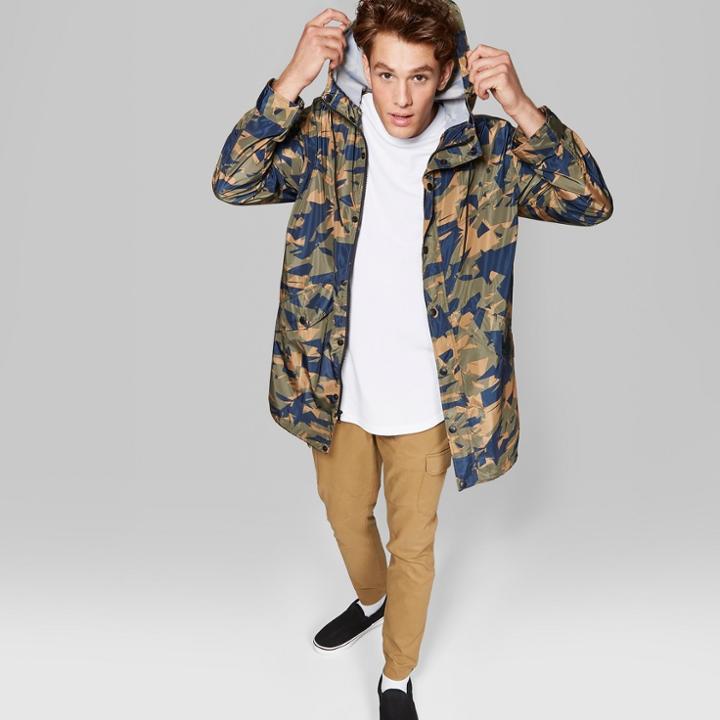 Men's Camo Print Lightweight Fish Tail Parka Jacket - Original Use Paris Green