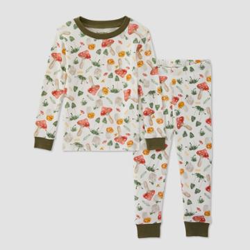 Burt's Bees Baby Toddler 2pc Merry Mushrooms Organic Cotton Pajama Set - Dark Green