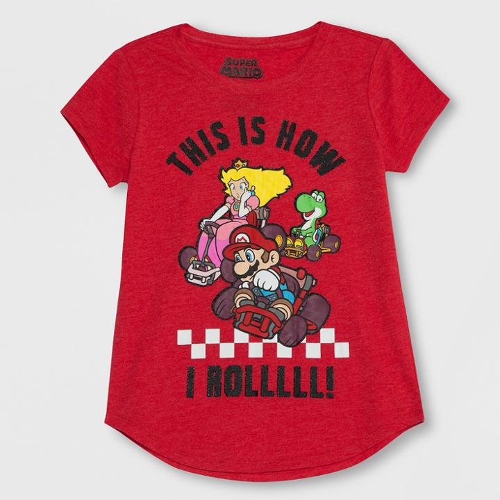 Girls' Super Mario Short Sleeve T-shirt - Red Heather