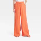 Women's High-rise Wide Leg Linen Pull-on Pants - A New Day Orange