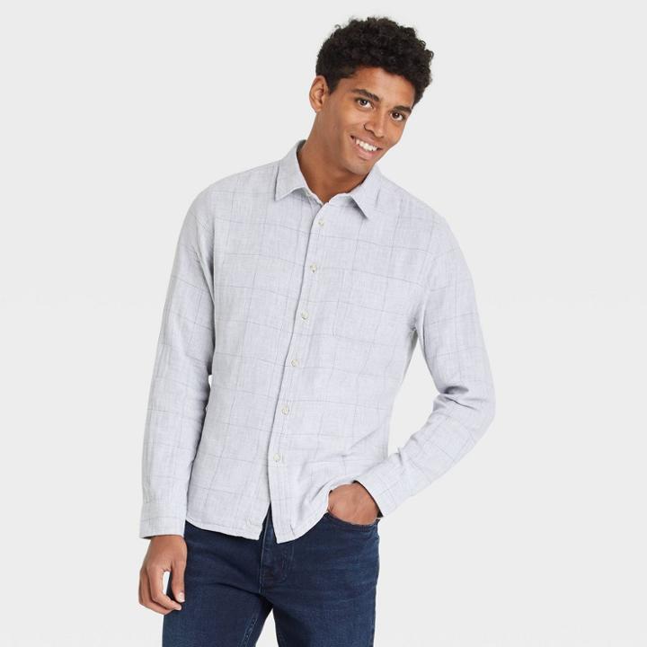 Men's Standard Fit Long Sleeve Plaid Button-down Shirt - Goodfellow & Co Gray