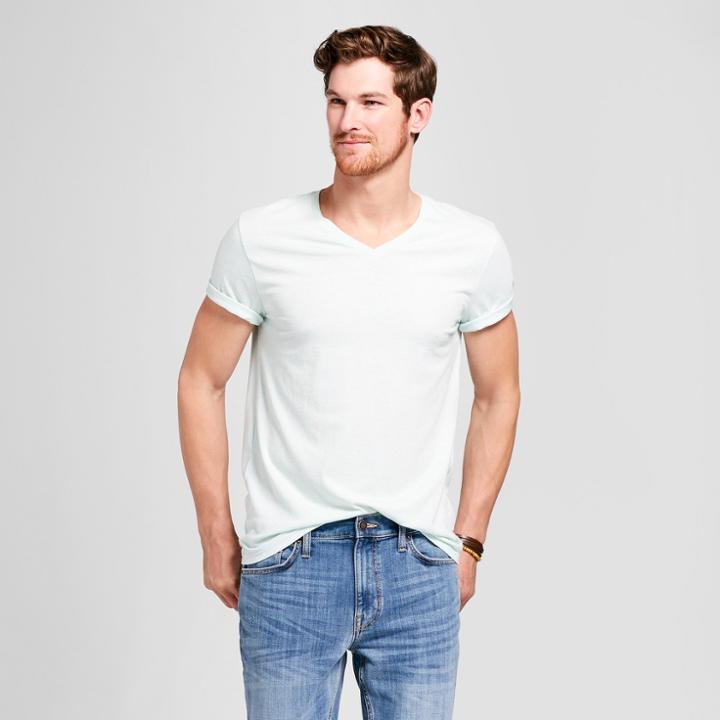 Men's Standard Fit Heathered Short Sleeve V-neck T-shirt - Goodfellow & Co Aqua (blue)