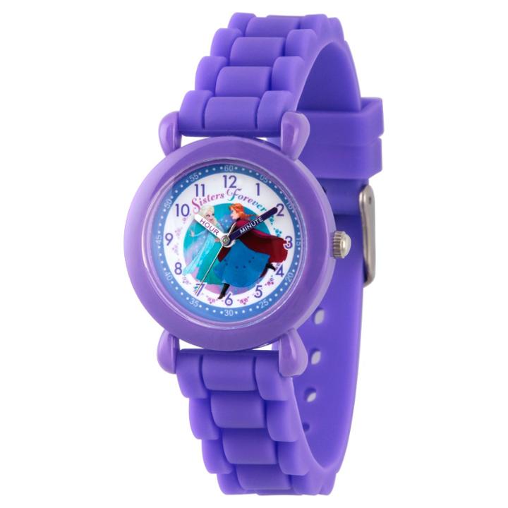 Girls' Disney Frozen Elsa And Anna Purple Plastic Time Teacher Watch - Purple, Girl's
