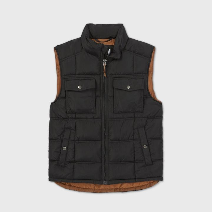 Men's Fullzip Midweight Puffer Vest - Goodfellow & Co Black