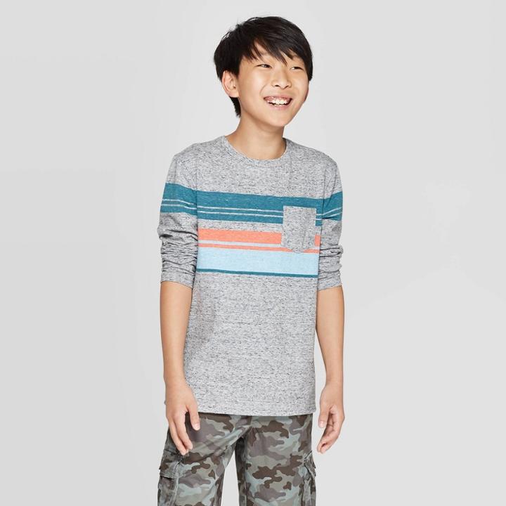 Boys' Long Sleeve Striped T-shirt - Cat & Jack Gray/orange