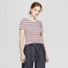 Women's Striped Fitted Short Sleeve Crew T-shirt - A New Day Red/white/navy (red/white/blue)