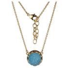 Prime Art & Jewel 18k Gold Over Fine Silver Plated Bronze Turquoise Blue Dyed Genuine Druzy Necklace - 16 + 2, Girl's, Gold/turquoise
