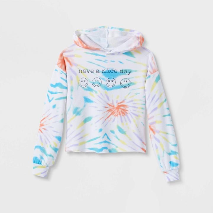 Girls' Smiley World Hoodie Sweater - Art Class White Tie-dye