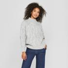 Women's Long Sleeve Turtleneck Cable Knit Sweater - Cliche Gray