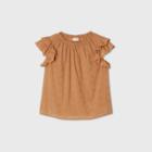 Women's Plus Size Floral Short Sleeve Embroidered Top - Universal Thread Brown