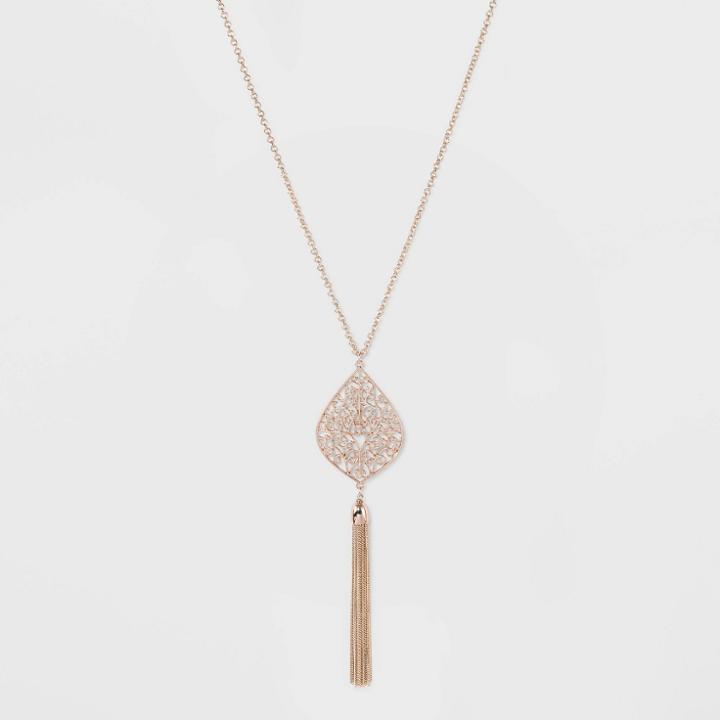 Chain Tassel Filigree Pendant Long Necklace - A New Day Rose Gold