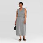 Women's Plus Size Striped Sleeveless V-neck Knit Jumpsuit - Ava & Viv Black