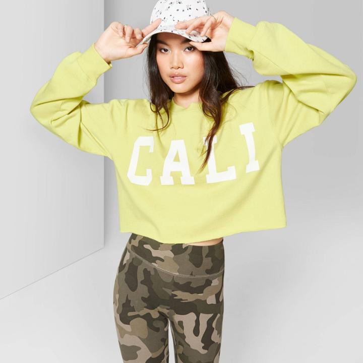 Target Women's Long Sleeve Crewneck Cali Graphic Sweatshirt - Wild Fable Green