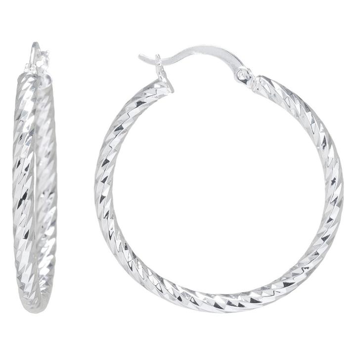Target Silver Plated Brass Diamond Cut Hoop (40mm), Girl's,