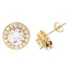 Distributed By Target Women's 14k Gold Over Sterling Silver Round Cubic Zirconia Stud Earrings -gold/clear