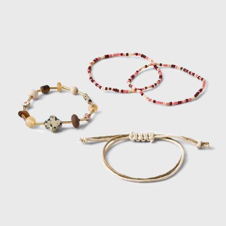 Semi-precious Jasper Quartz Tiger Eye Opal Stretch Bracelet Set 3pc - Universal Thread Brown