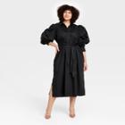 Women's Plus Size Long Sleeve High Cuff Shirtdress - A New Day Black