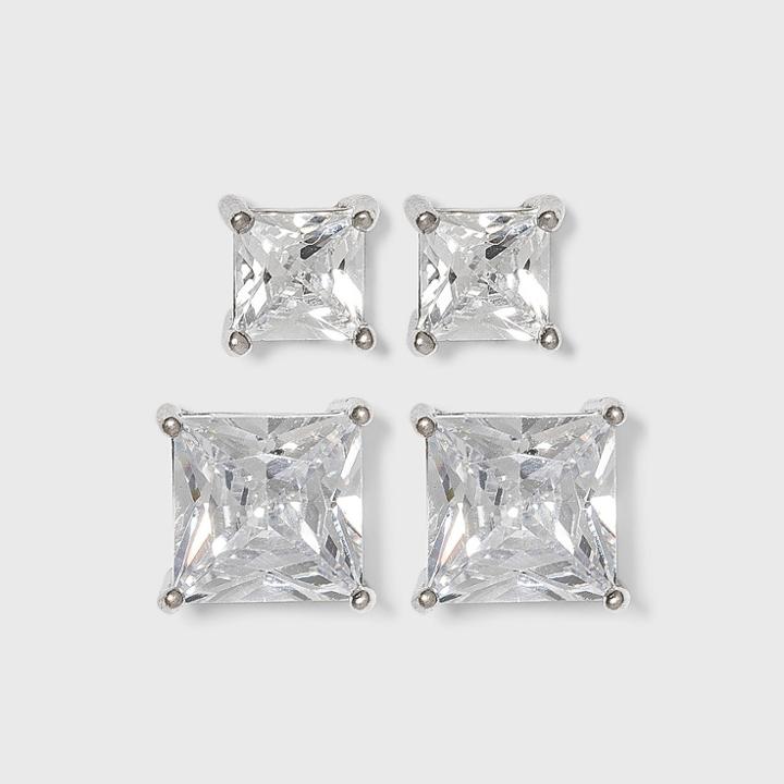 Sterling Silver Cubic Zirconia Duo Square Stud Earring Set - A New Day Clear