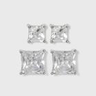 Sterling Silver Cubic Zirconia Duo Square Stud Earring Set - A New Day Clear