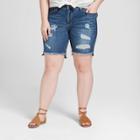 Women's Plus Size Destructed Bermuda Jean Shorts - Universal Thread Medium Wash