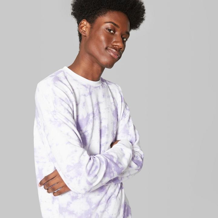 Men's Lightweight Drop Shoulder Crew Neck Pullover Sweatshirt - Original Use Violet M, Violet Tulip