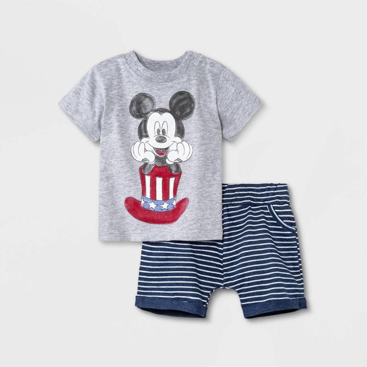 Disney Baby Boys' 2pc Mickey Mouse Top And Bottom Set - Blue Newborn