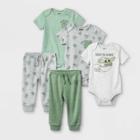 Lucasfilm Baby Boys' 5pk Star Wars Baby Yoda Short Sleeve Top And Bottom Set - Newborn, Gray/green