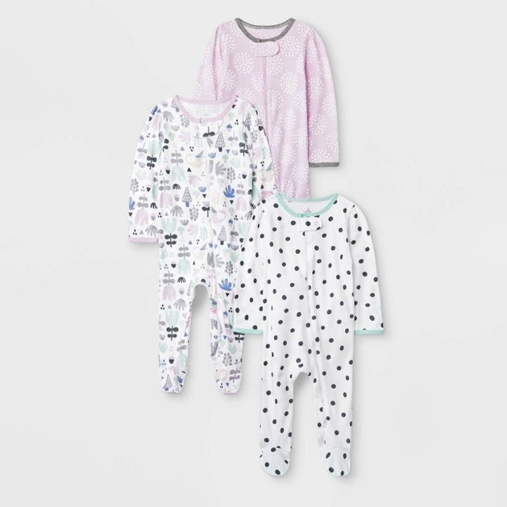 Baby Girls' Sweet Woodland 3pk Sleep N' Play - Cloud Island Purple/white Newborn