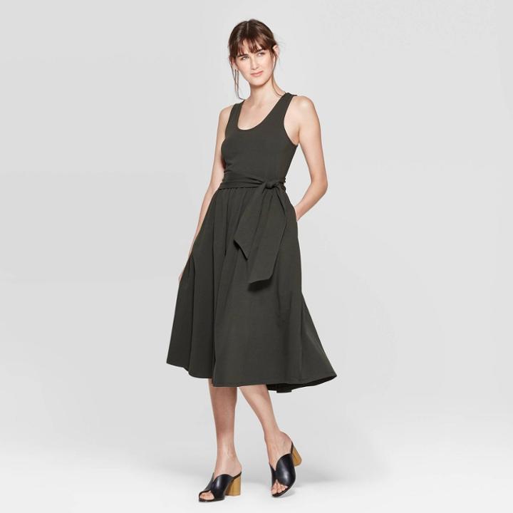Women's Sleeveless Scoop Neck Waist Wrap Midi Tank Dress - Who What Wear Green