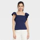 Women's Ruffle Top - A New Day Navy Blue