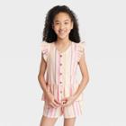 Girls' Button-front Sleeveless Woven Shirt - Cat & Jack Cream Stripe Xs, Ivory