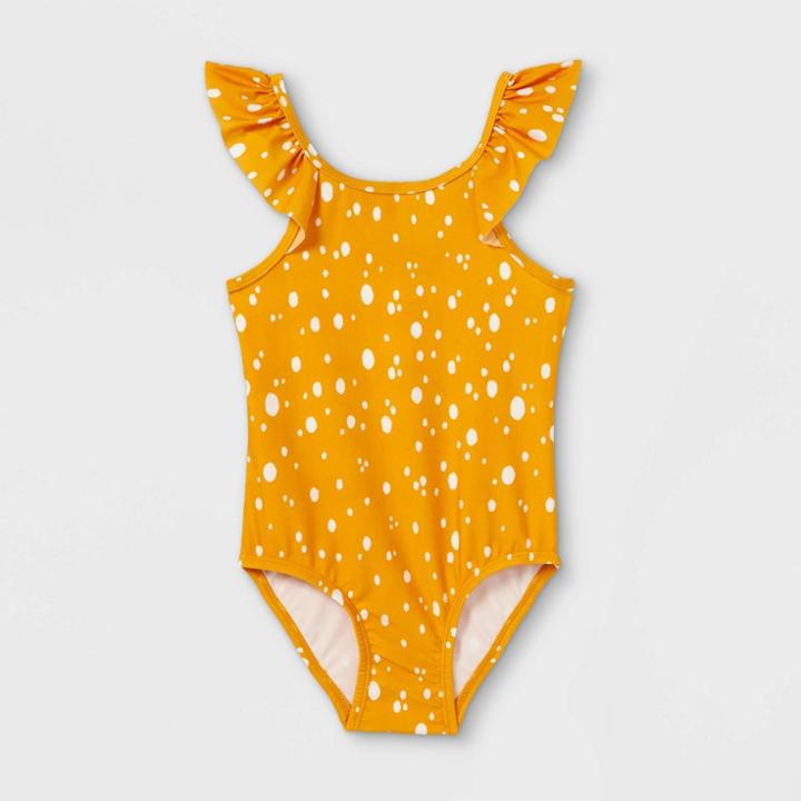 Toddler Girls' Dot Print Ruffle Sleeve One Piece Swimsuit - Cat & Jack Yellow